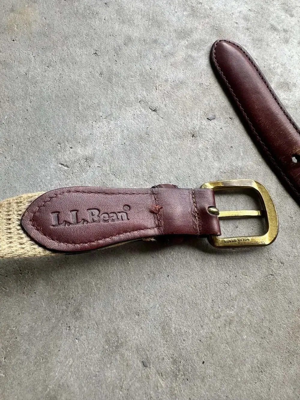 L.L. Bean Canvas and Leather Web Belt with Solid Brass Buckle
